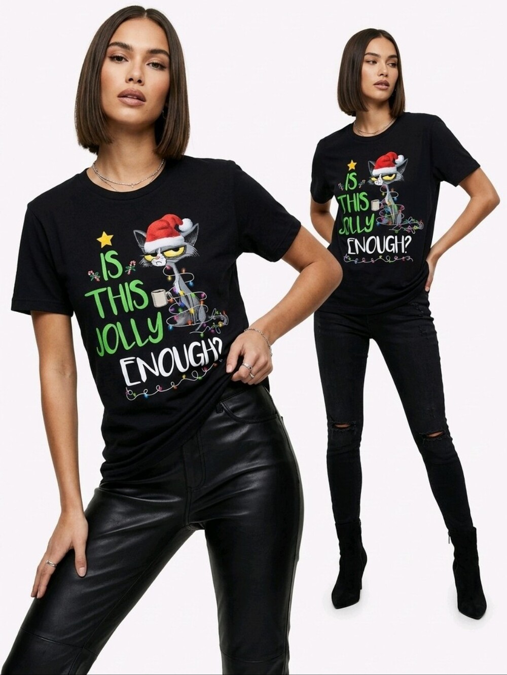 Christmas Cat 'Is This Jolly Enough?' Holiday Tee